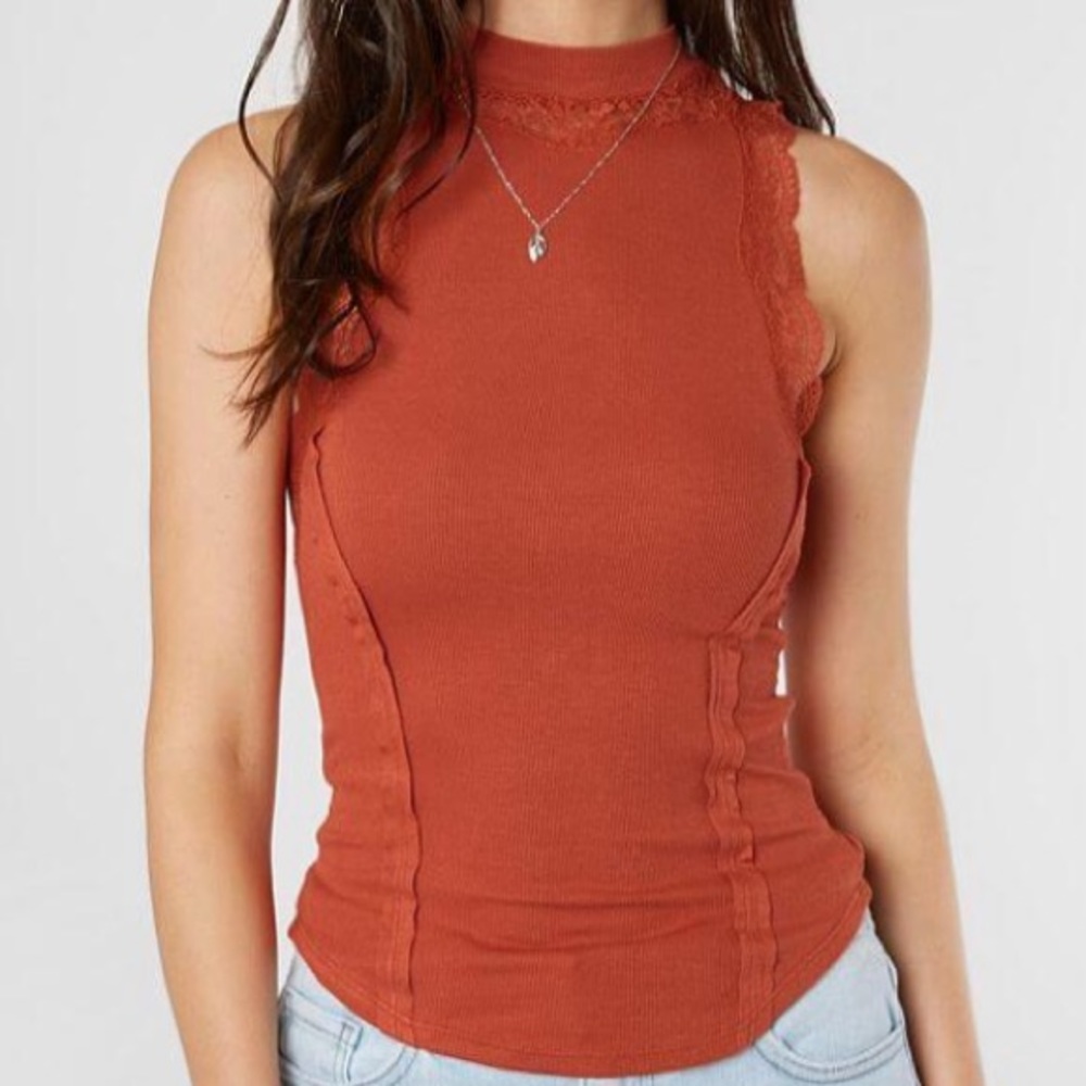 Free People Dale Back Cutout Lace Tank Top